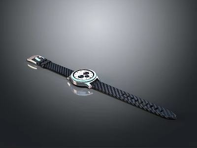 Stylish Daily Life Watch With Black Braided Strap And Silver Dial Design 3d model