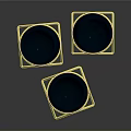 Modern Decorative Furniture With Three Black Bowls On Golden Stands