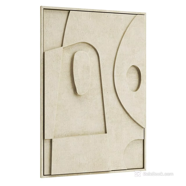 Beige Abstract Geometric Wall Art With 3D Relief Shapes For Modern Interior 3d model