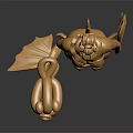 Golden Female Statue Holding Snake Object And Tray With Fin Decorations On Dark Background