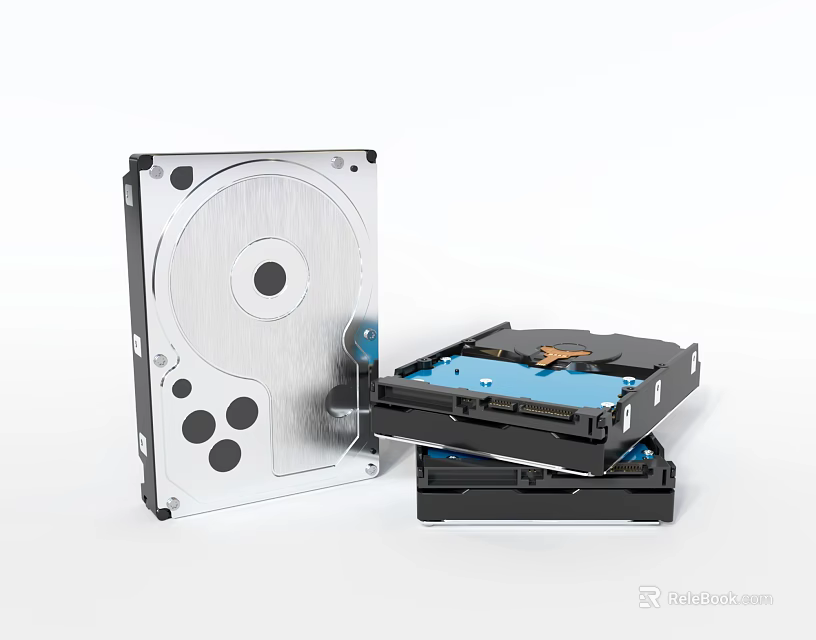Disassembled Computer Hard Disk Drive With Internal Platters And Read Write Heads 3d model