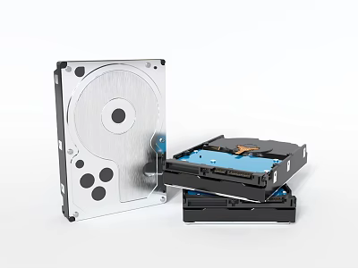 Disassembled Computer Hard Disk Drive With Internal Platters And Read Write Heads 3d model