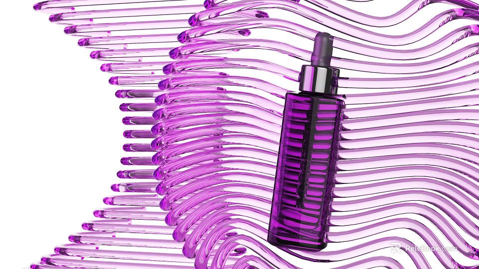 Elegant Purple Skincare Serum Bottle With Wave Lines Modern Design 3d model 