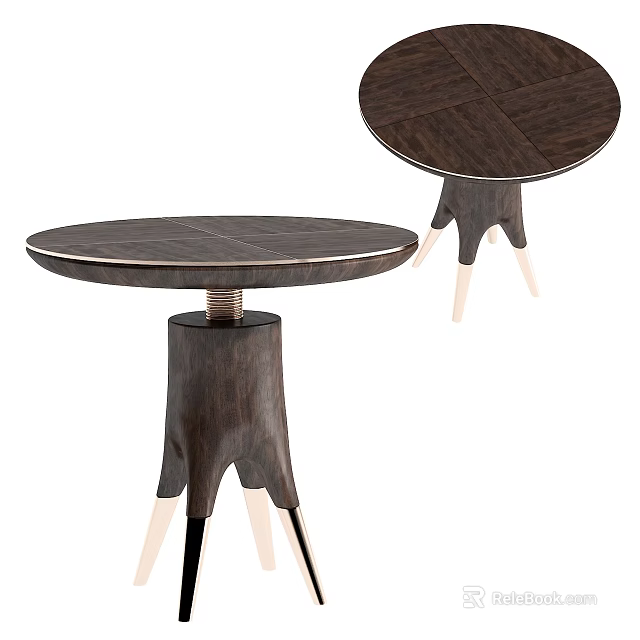 Modern Round Side Table With Wooden Top And Three Legs Design 3d model 