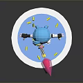 3D Character With Blue Hair White Outfit Holding Pink Yellow Ball And Yellow Blocks On Base
