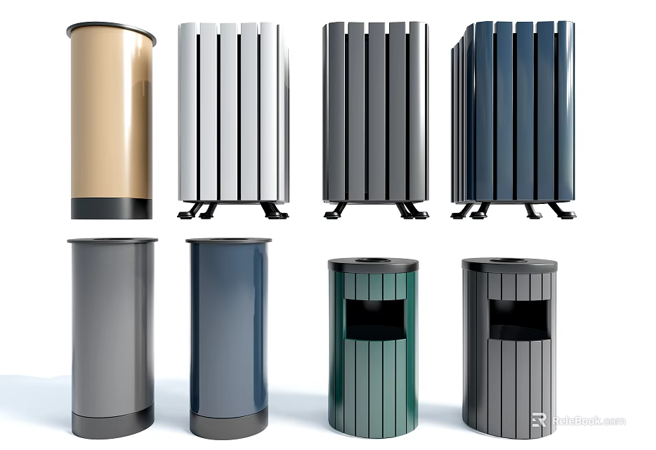Public Facility Trash Bins With Various Colors And Different Modern Styles 3d model 