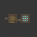 3D Scene Structure with Archway Street Lamp Fence and Glowing Blue Pillars