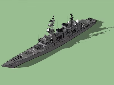 Detailed Warship 3D Model With Dark Hull Superstructures Radar And Antennas 3d model