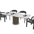 Modern Rectangular Dining Table Set With Gray Chairs And Metal Base 3d model