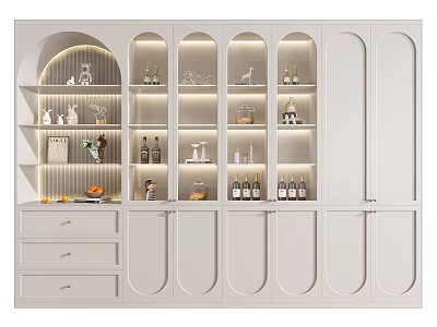 Modern White Wine Cabinet Design With Shelves Lighting Decorations And Storage 3d model