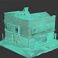 Two Story Building Model With Red Roof Brown Exterior And Street Base