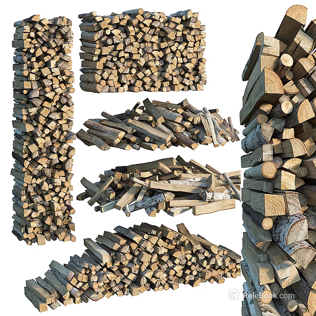 Natural Stacked Stone and Wood Piles for Outdoor Garden Landscaping Design 3d model 