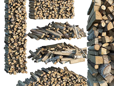 Natural Stacked Stone and Wood Piles for Outdoor Garden Landscaping Design 3d model