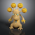 Decorative Cartoon Tree Figure With Yellow Flower Head Blue Eyes Trunk Body And Leaf Arms