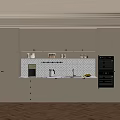 Beige Modern Kitchen Interior With Cabinets Tiled Backsplash And Built In Appliances 3d model