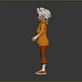 Cartoon Elderly Woman With White Hair Glasses Orange Jacket Blue Shirt Red Pants White Shoes