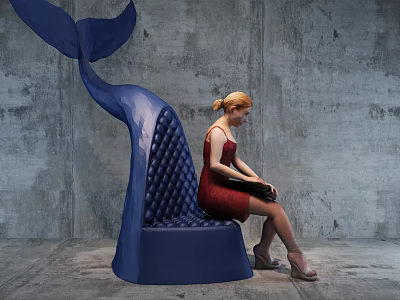 Blue Single Sofa With Unique Tail Like Design Tufted Upholstery In Modern Interior 3d model