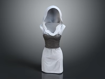 Stylish White Hooded Sleeveless Dress Featuring Dark Corset Design Apparel 3d model