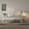 Kids Bed With White Headboard Light Blue Mattress Nightstands Tropical Artwork Hanging Lamp And Rug