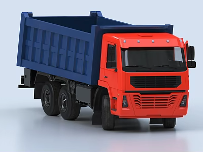 Red Front Cab Blue Dump Body Heavy Duty Multi Wheel Truck 3d model