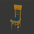 Artistic Yellow Chair With Blue Cushion And Graffiti Design On Backrest