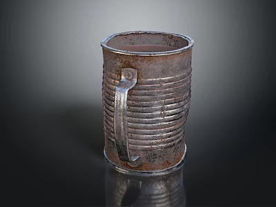 Vintage Rusty Metal Wine Glass With Striped Design Handle On Black Reflective Background 3d model