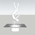 White Upside Down Human Sculpture With Light And Vertical Lines On Square Base