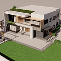 Modern Detached Villa with Green Lawn Parking Space and Rooftop Greenery