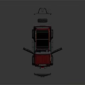Red Modified Off-Road Vehicle With Open Doors Hood Roof Rack And Large Tires