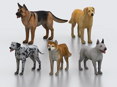 Various Dog Breeds Including German Shepherd Dalmatian And Labrador On Shiny Surface 3d model