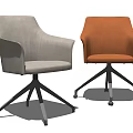 Two Light Gray and Brown Office Chairs with Armrests and Black Five-Star Wheel Bases