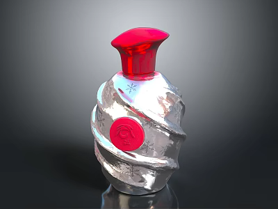 Shiny Silver Bottle With Red Cap Spiral Pattern And Circular Logo Design 3d model