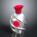 Shiny Silver Bottle With Red Cap Spiral Pattern And Circular Logo Design