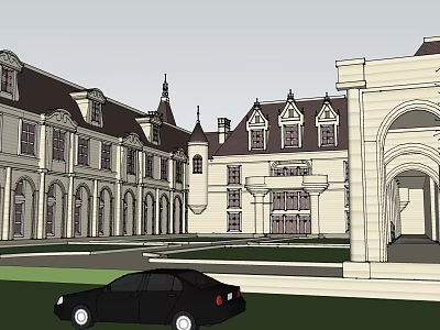 European Style Architecture With Classical Design Symmetrical Facade Arched Windows And Tower 3d model
