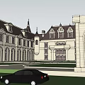 European Style Architecture With Classical Design Symmetrical Facade Arched Windows And Tower