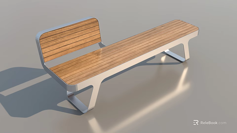Modern Wooden Bench With Metal Frame And Comfortable Backrest Design 3d model 