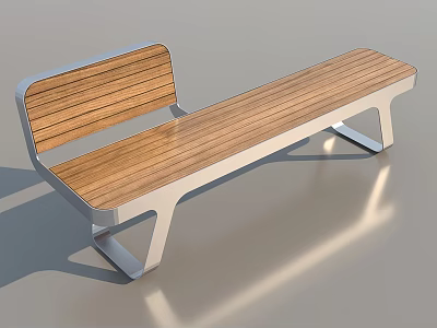 Modern Wooden Bench With Metal Frame And Comfortable Backrest Design 3d model