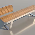 Modern Wooden Bench With Metal Frame And Comfortable Backrest Design 3d model
