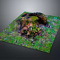 Natural Wooden Stump Decor With Stone Surface And Green Mossy Details