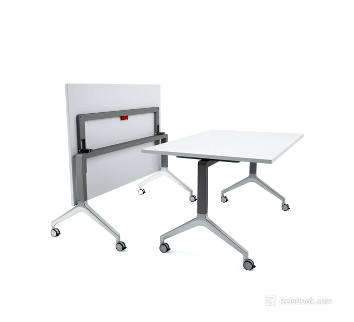 Modern Office Desk With Foldable Panel White Tabletop And Rolling Wheels 3d model 