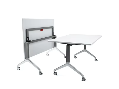 Modern Office Desk With Foldable Panel White Tabletop And Rolling Wheels 3d model