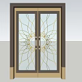 Elegant Double Doors With Decorative Glass Panels Brass Handles And Dark Frame
