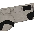 Beige L Shaped Double Sofa with Black Pillows and Soft Blanket 3d model