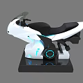 Futuristic White Motorcycle Simulator With Blue Lights And Black Seat Base