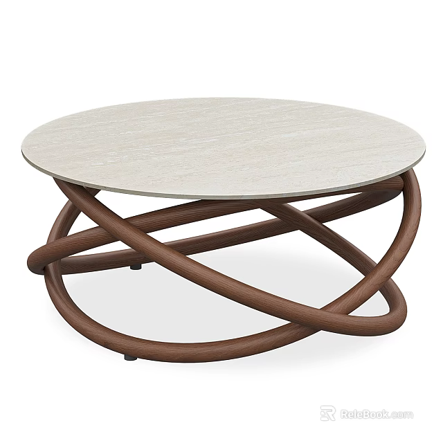 Modern Design Coffee Table With Round Light Colored Tabletop And Brown Interlaced Base 3d model 