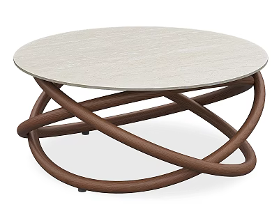 Modern Design Coffee Table With Round Light Colored Tabletop And Brown Interlaced Base 3d model