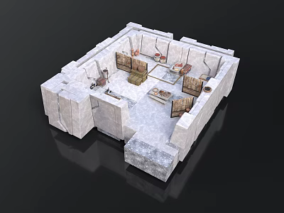 Ancient Stone Chamber Interior Design With Seating Areas And Central Space 3d model