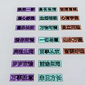 Colorful Neon Signs With Chinese Four Character Phrases On Black Background