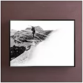 Black and White Landscape Painting Featuring Person Jumping Over Snowy Mountain Slope