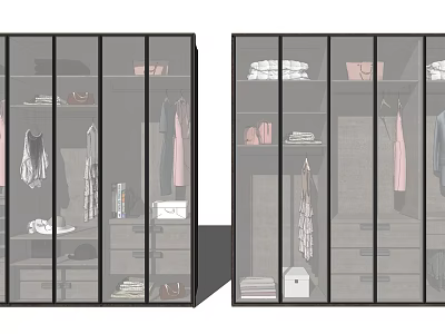 Modern Glass Door Wardrobe With Hanging Clothes Folded Garments And Storage Shelves 3d model